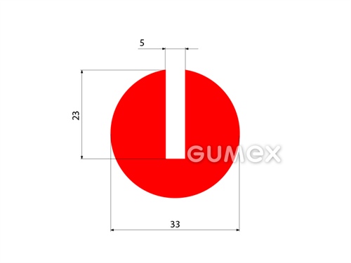 Pryžový profil kruhový, průměr 33mm, drážka 5mm, 75°ShA, NR-SBR, -40°C/+80°C, červený